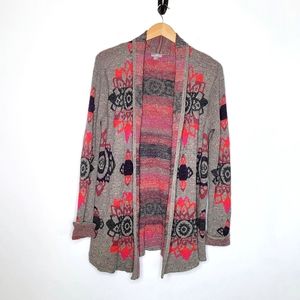 J. Jill cotton open sweater size small aztec print on gray cardigan 100% cotton